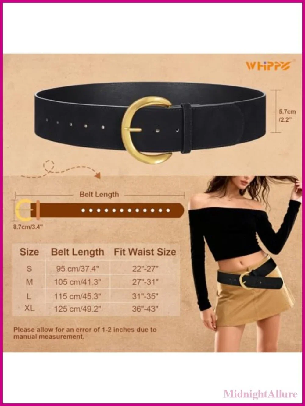 Women's Wide Faux Suede Belt with Gold Buckle Adjustable Fashion Dress Belt